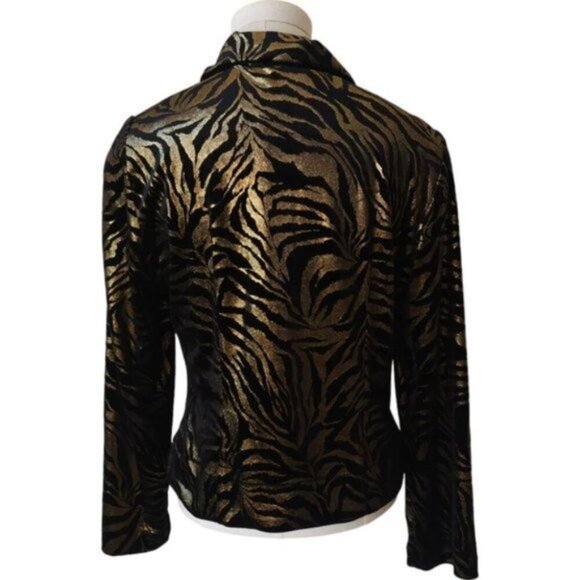 Vintage Joseph Ribkoff trends black and gold velvet zebra print cardigan - Picture 2 of 10